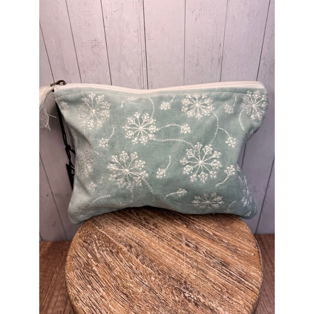 Light Blue Velvet Pouch 10.5 x7 inches Dandelion Spring Bag Large Makeup Bag